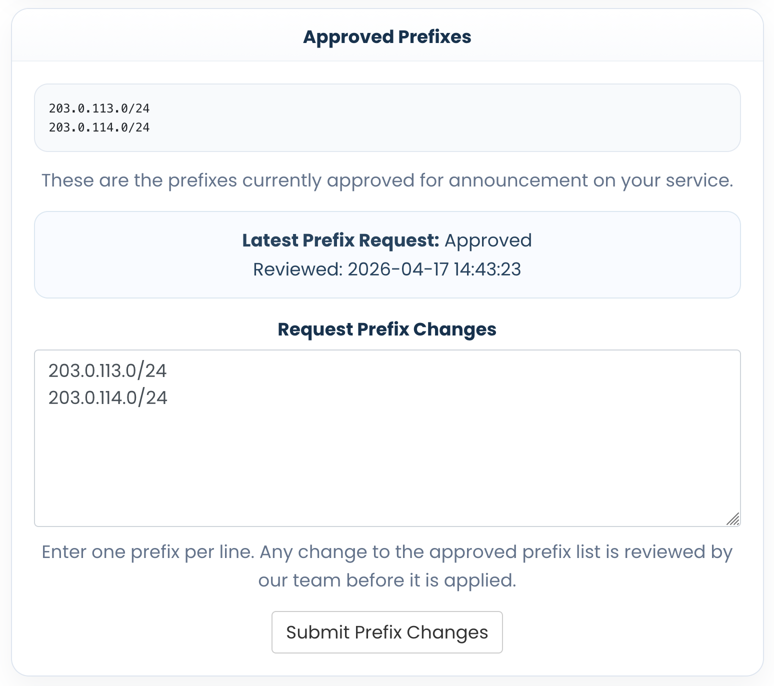 BGP as a Service Prefixes